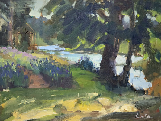 "Along the Riverbank" 9x12 original oil painting by Artist Kristina Sellers