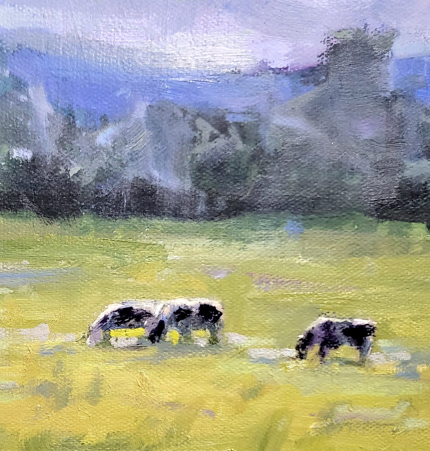"Cotswold Skies" 30x48 original oil painting in floating frame by Artist Kristina Sellers