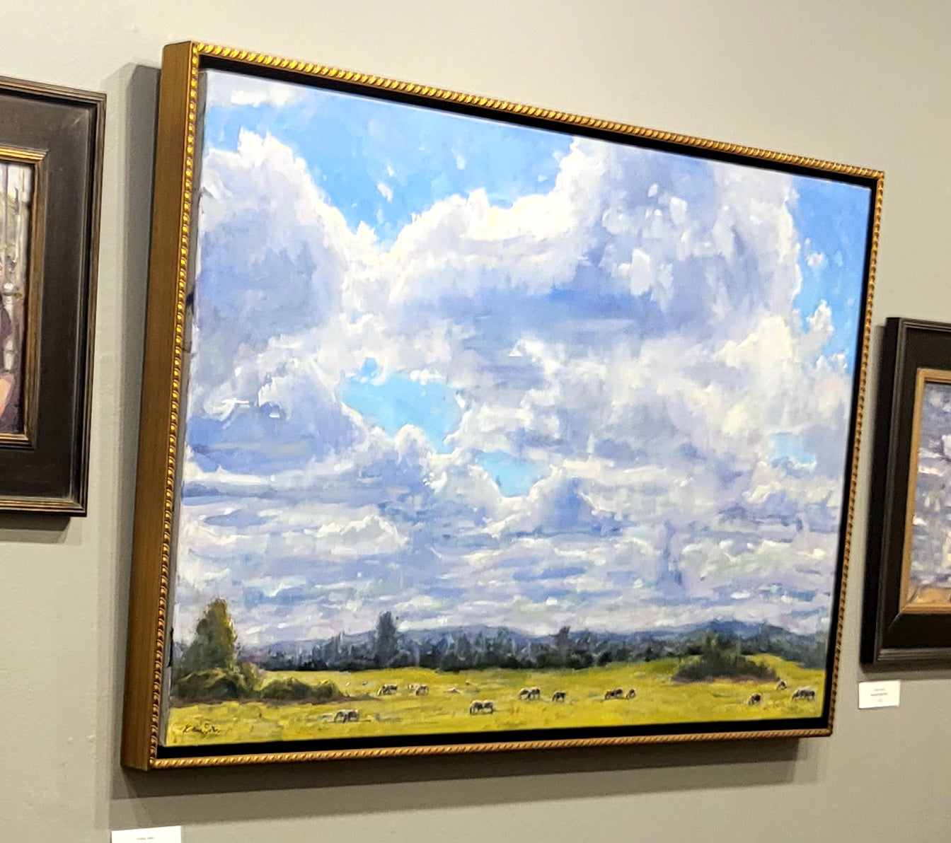 "Cotswold Skies" 30x48 original oil painting in floating frame by Artist Kristina Sellers