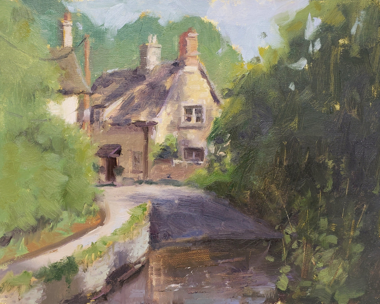 Cottage Style art, orignal oil painting by Artist Kristina Sellers, Cotswold, England Impressionism