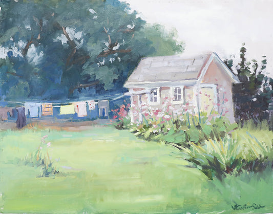 "Airing my Laundry" 14x18 original oil painting by Artist Kristina Sellers