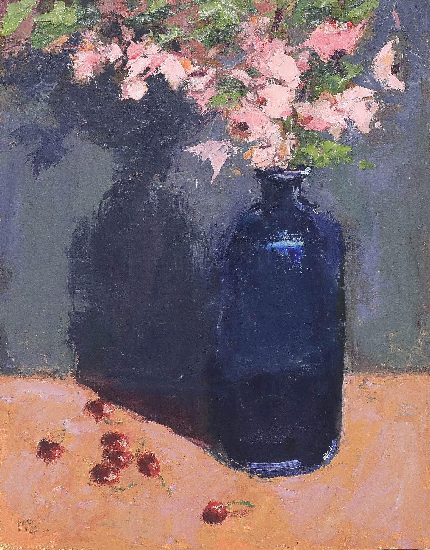 "Cherries and Blossoms" 14x11 original oil painting by Artist Kristina Sellers