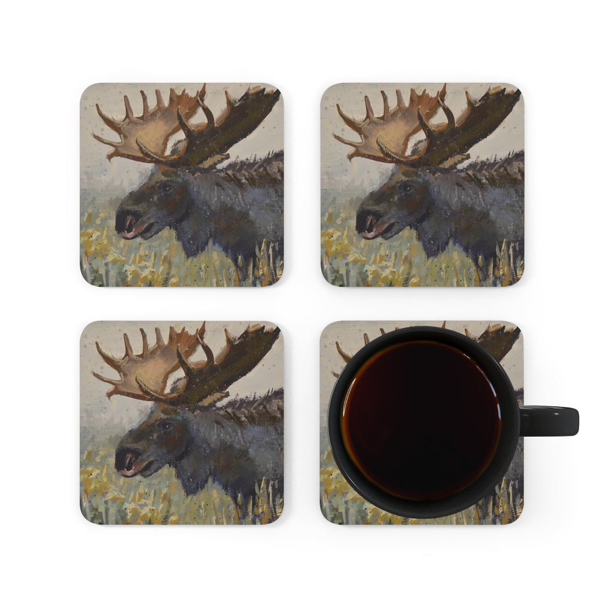 "Dark Chocolate Moose" Corkwood Coaster Set