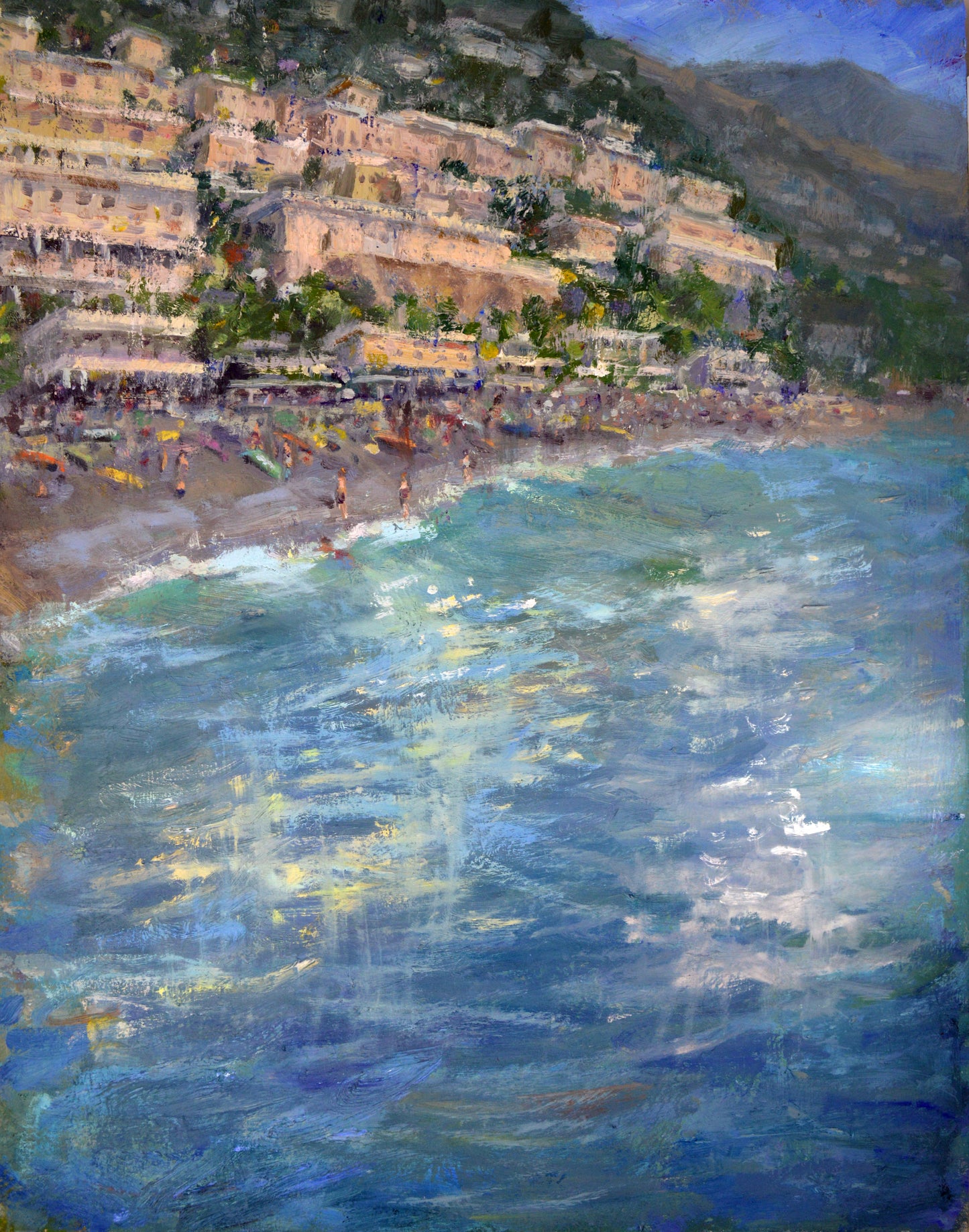 "Positano Passtime" 24 x 20 framed original oil painting by Artist Kristina Sellers