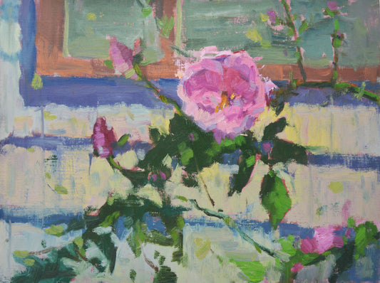 "Farmhouse Rose" 9x12 original oil painting by Artist Kristina Sellers