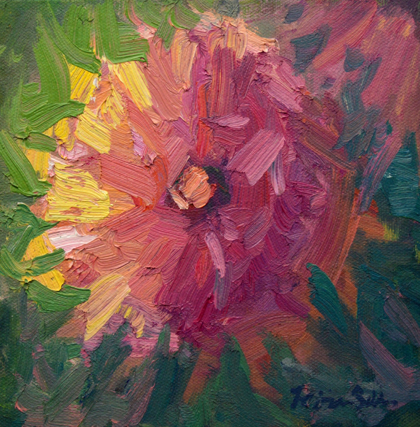 "Dramatic Dahlia" 6x6 Original Oil Painting by Artist Kristina Sellers