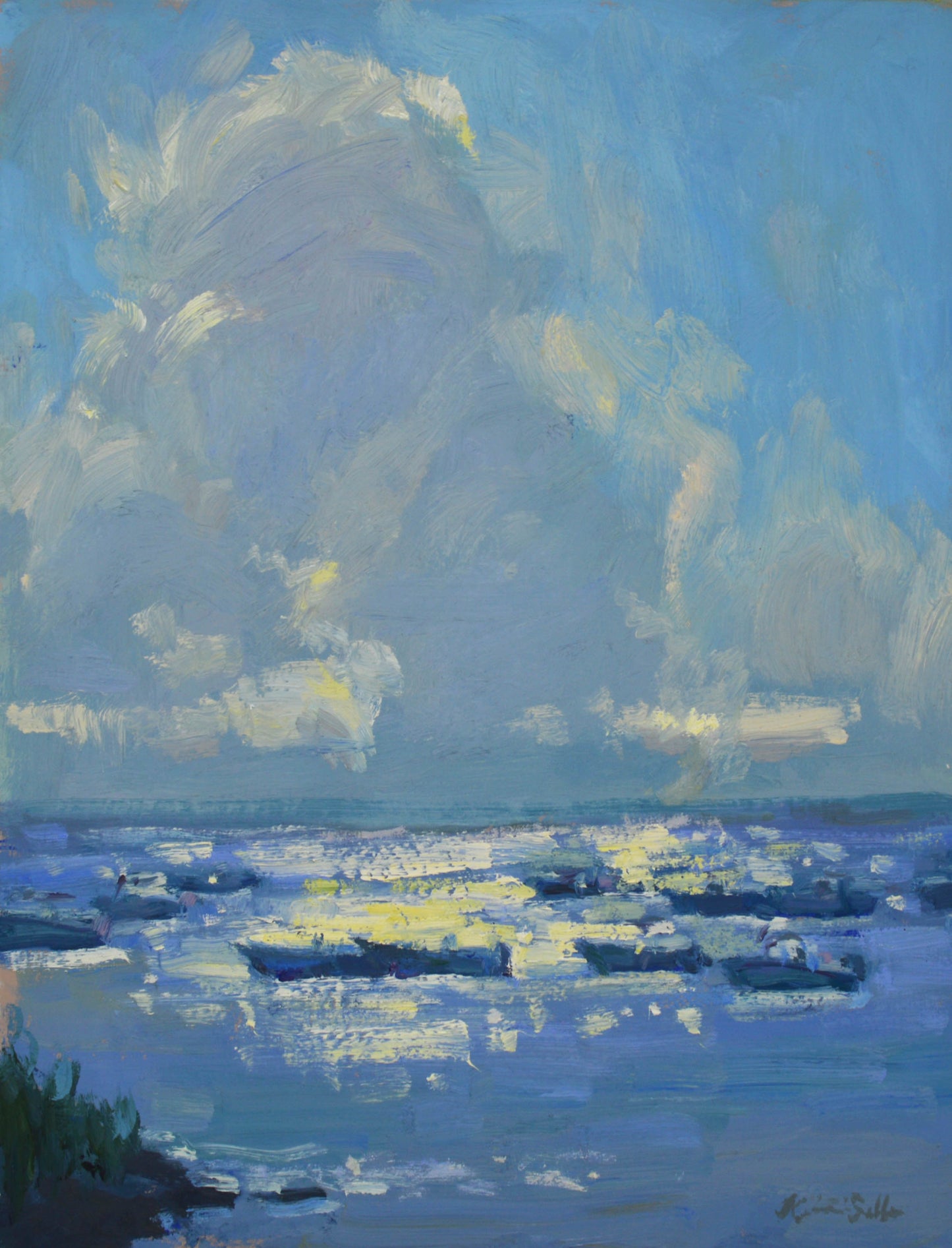 "Casting My Cares" 14x11 Original Oil Painting by Artist Kristina Sellers