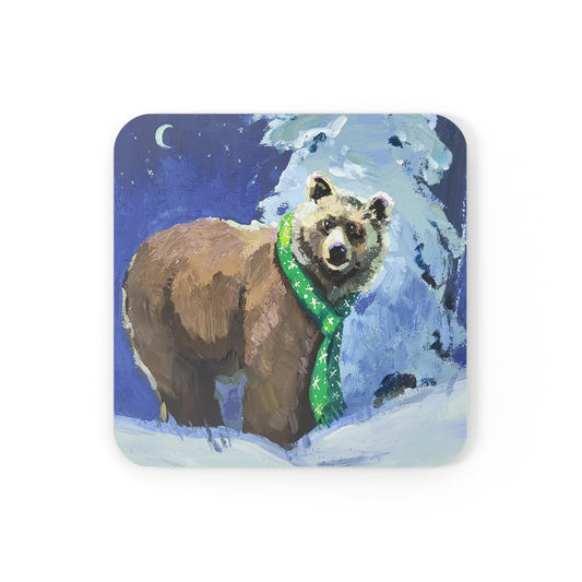 "Chilly Bear" Corkwood Coaster Set