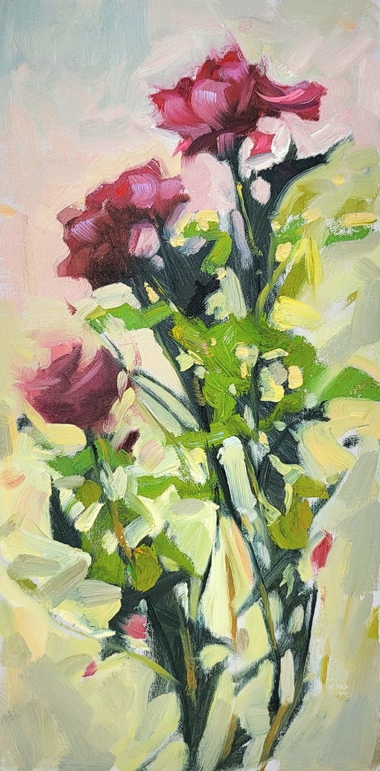 "Magenta Blooms" 16x8 original oil painting by Artist Kristina Sellers