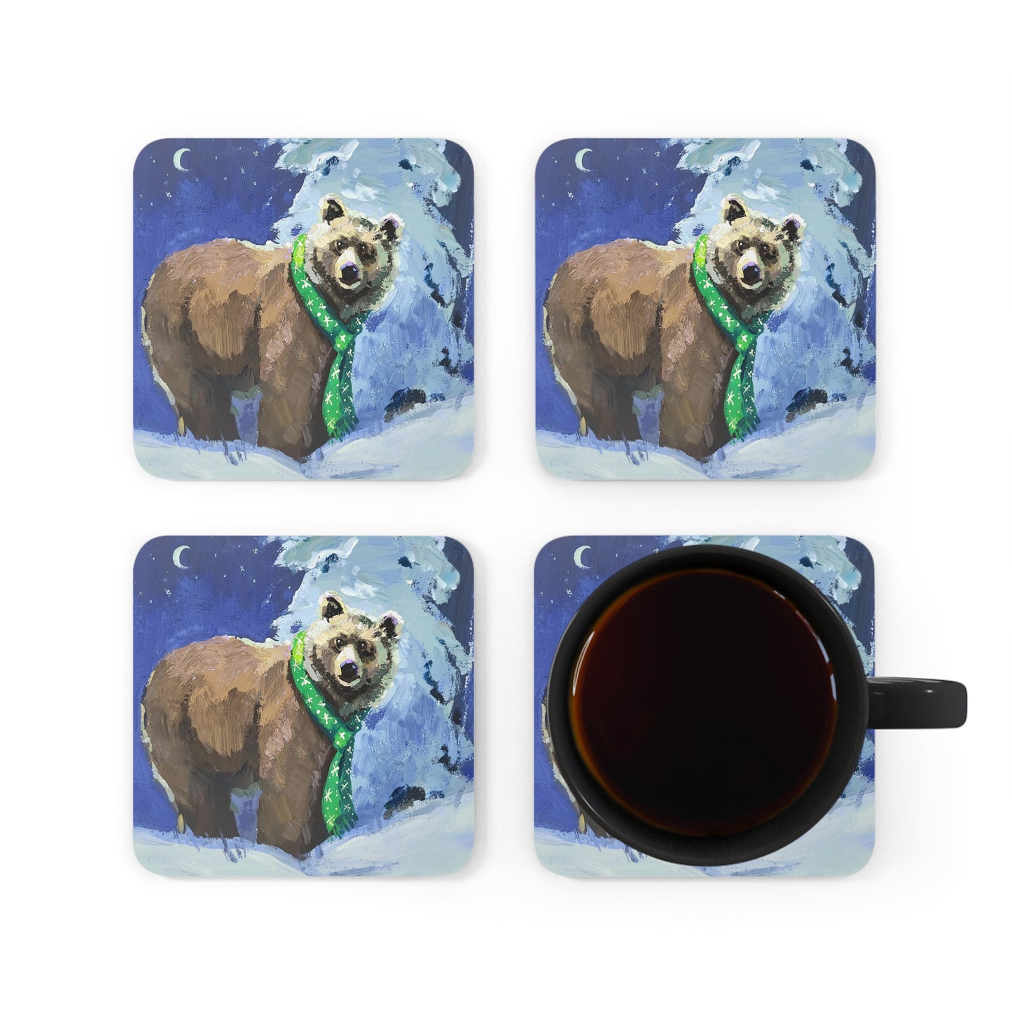 "Chilly Bear" Corkwood Coaster Set