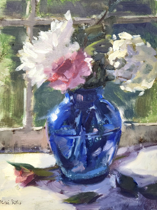 "Cobalt Vase" 12x9 original oil painting by Artist Kristina Sellers