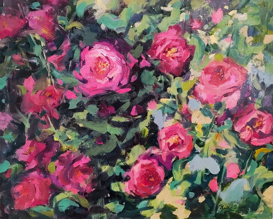 "Rowdy Roses" 16x20 original oil painting by Artist Kristina Sellers