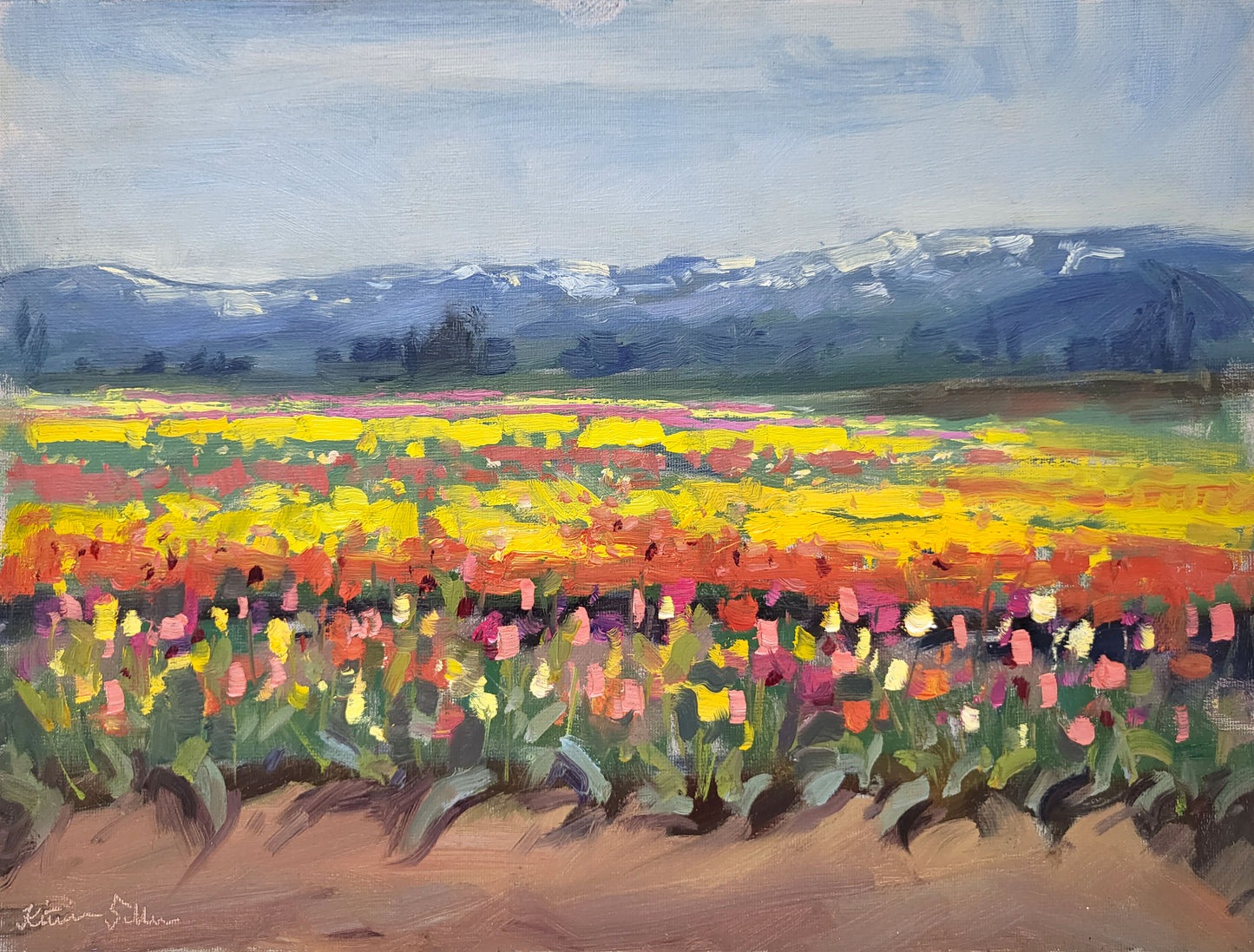 "Springtime Stripes" 9x12 original oil painting by Artist Kristina Sellers