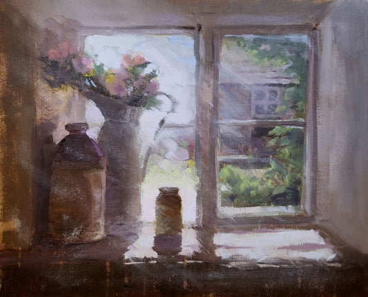 "Cottage Window" 16x20 original oil painting by Artist Kristina Sellers