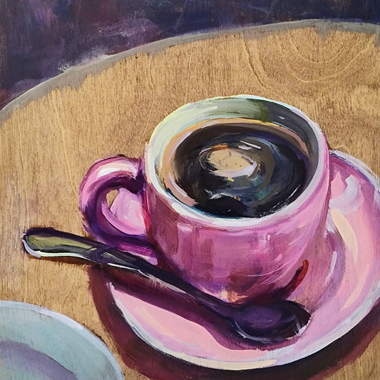 "Tabletop Tea" 8x8 original acrylic painting by Artist Kristina Sellers