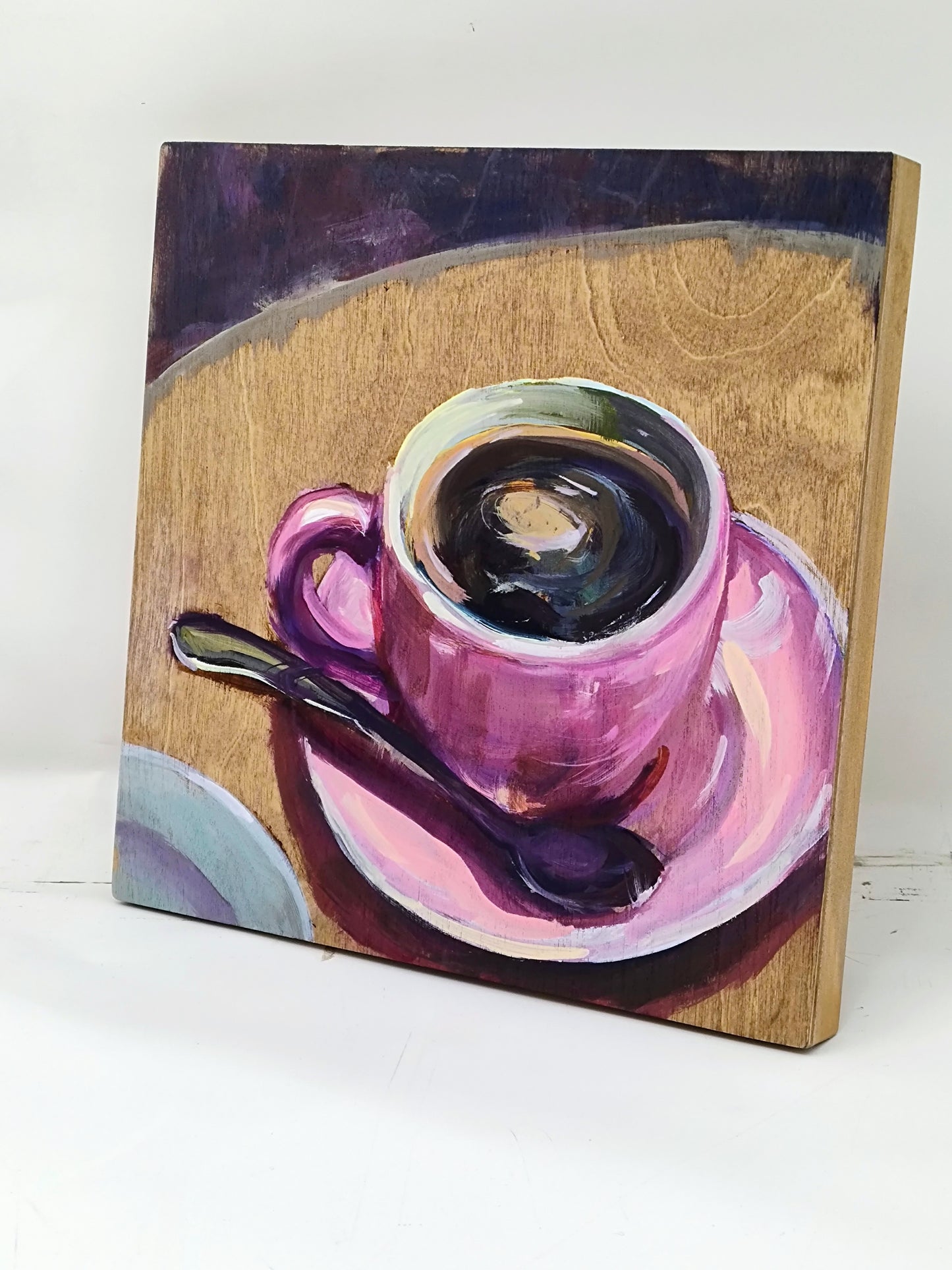 "Tabletop Tea" 8x8 original acrylic painting by Artist Kristina Sellers