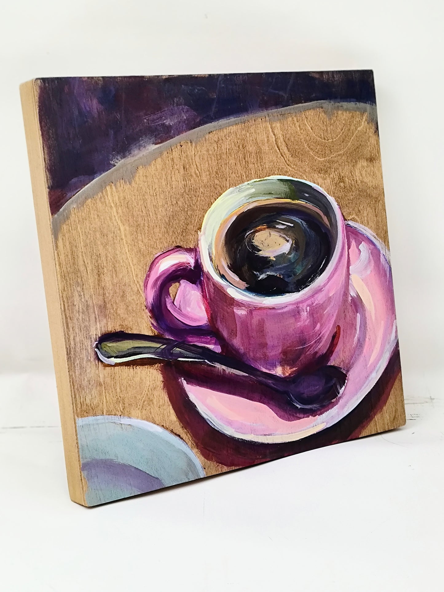 "Tabletop Tea" 8x8 original acrylic painting by Artist Kristina Sellers