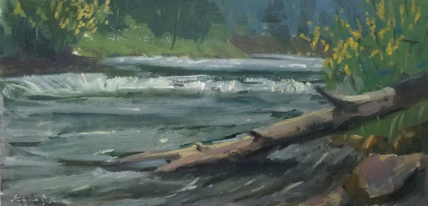 "Emerald Cascades" 8x16 original oil painting by Artist Kristina Sellers
