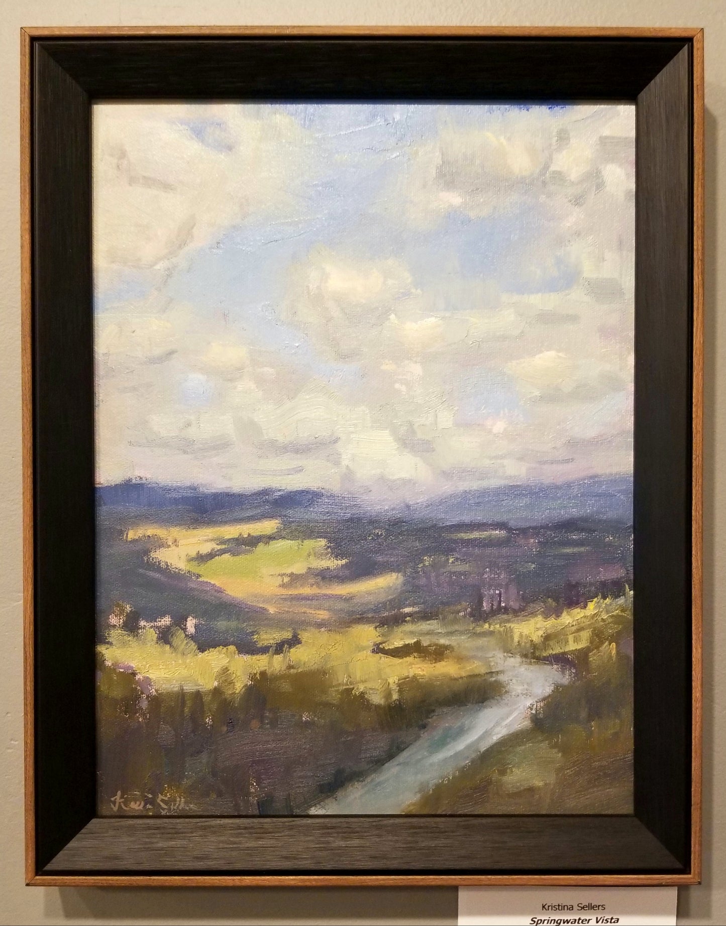 "Springwater Vista" impressionist landscape, 12x9 original oil painting by Artist Kristina Sellers
