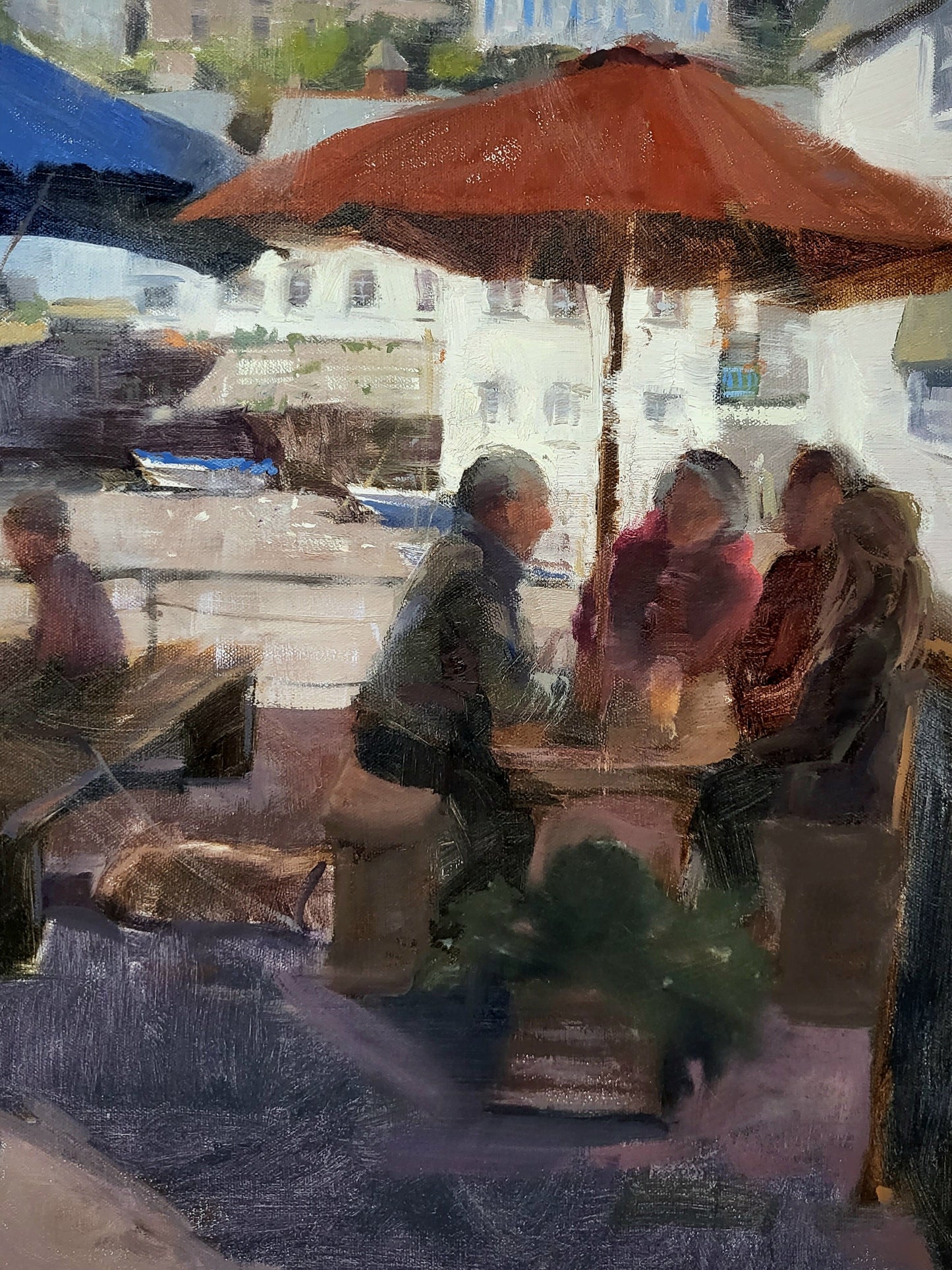 "Cornish Table Talk" 16x12 original oil painting by Artist Kristina Sellers
