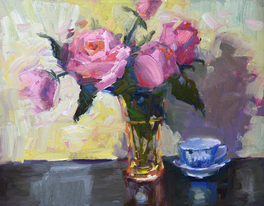 "Sunlit Roses" 11x14 original oil painting by Artist Kristina Sellers