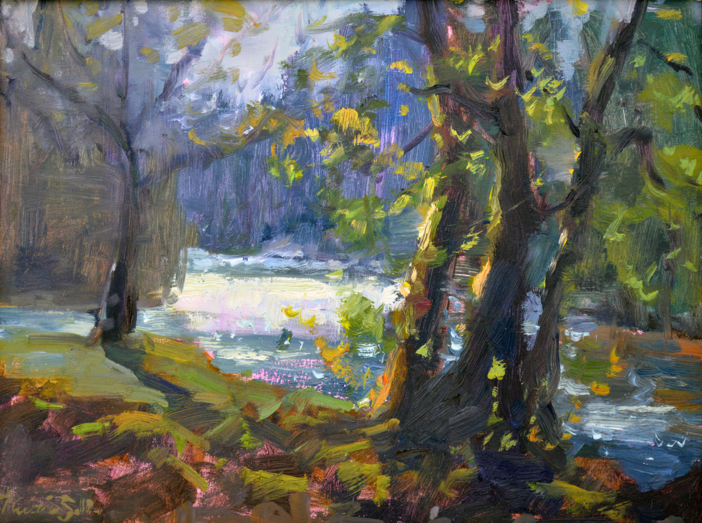 "Riverbank" 9x12 original oil painting by Artist Kristina Sellers