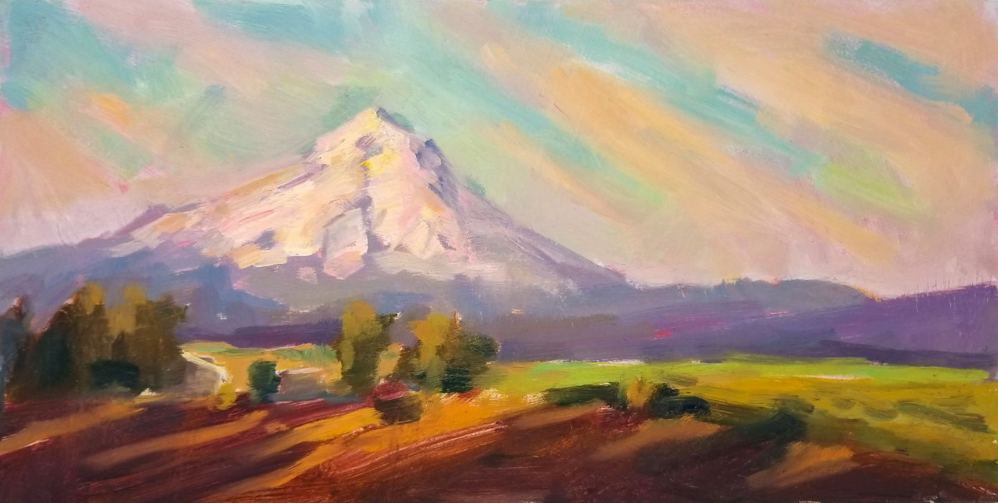 "Sundown in Boring", impressionistic landscape, 8x16 original landscape by Artist Kristina Sellers
