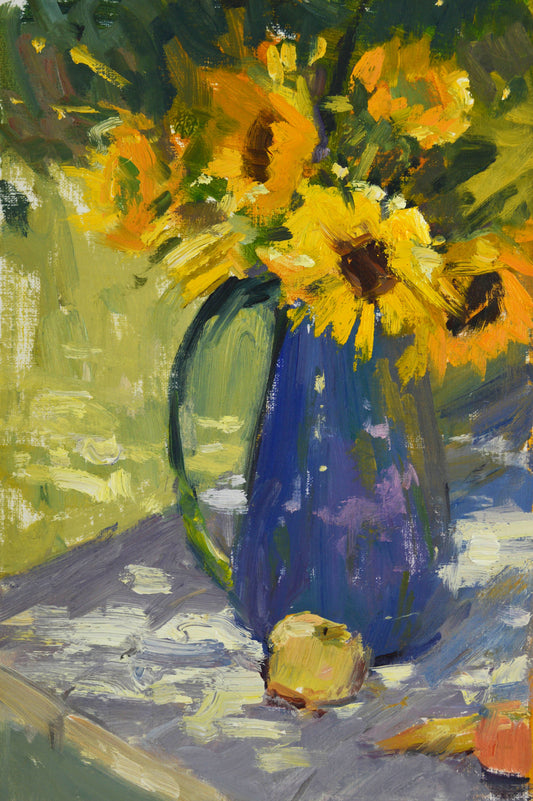 "Blue Pitcher" 12x8 Original Oil Painting by Artist Kristina Sellers