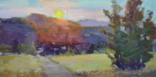 "Rosy Morn" 6x12 original plein air painting by Artist Kristina Sellers