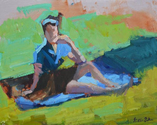 "Girl on the Grass" 11x14 original oil painting by Artist Kristina Sellers