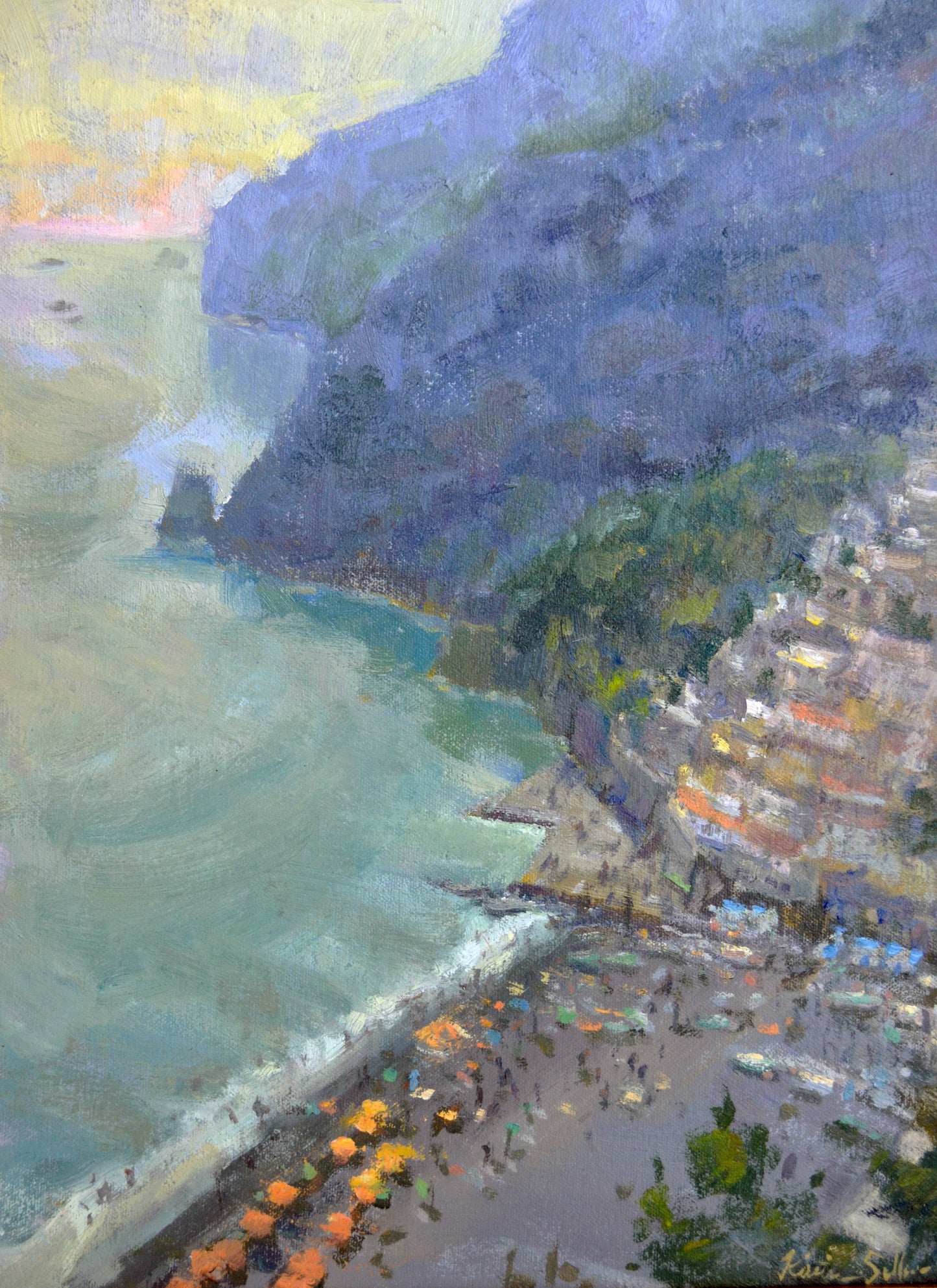 "Positano Vista" 16x12 framed original oil painting by Artist Kristina Sellers