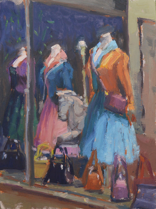 "Retail Therapy" 12x9 Original Oil Painting by Artist Kristina Sellers