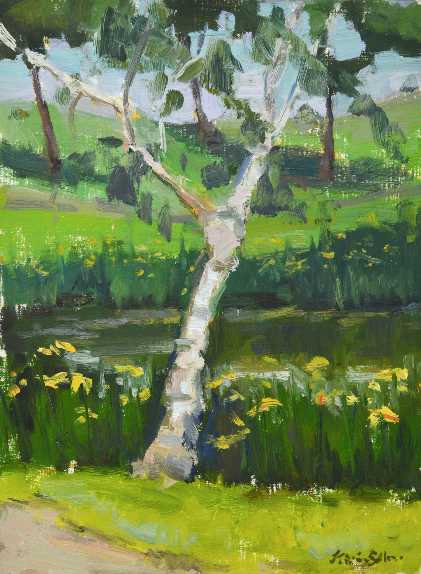 "Graceful Birch" 12x9 original painting by Artist Kristina Sellers