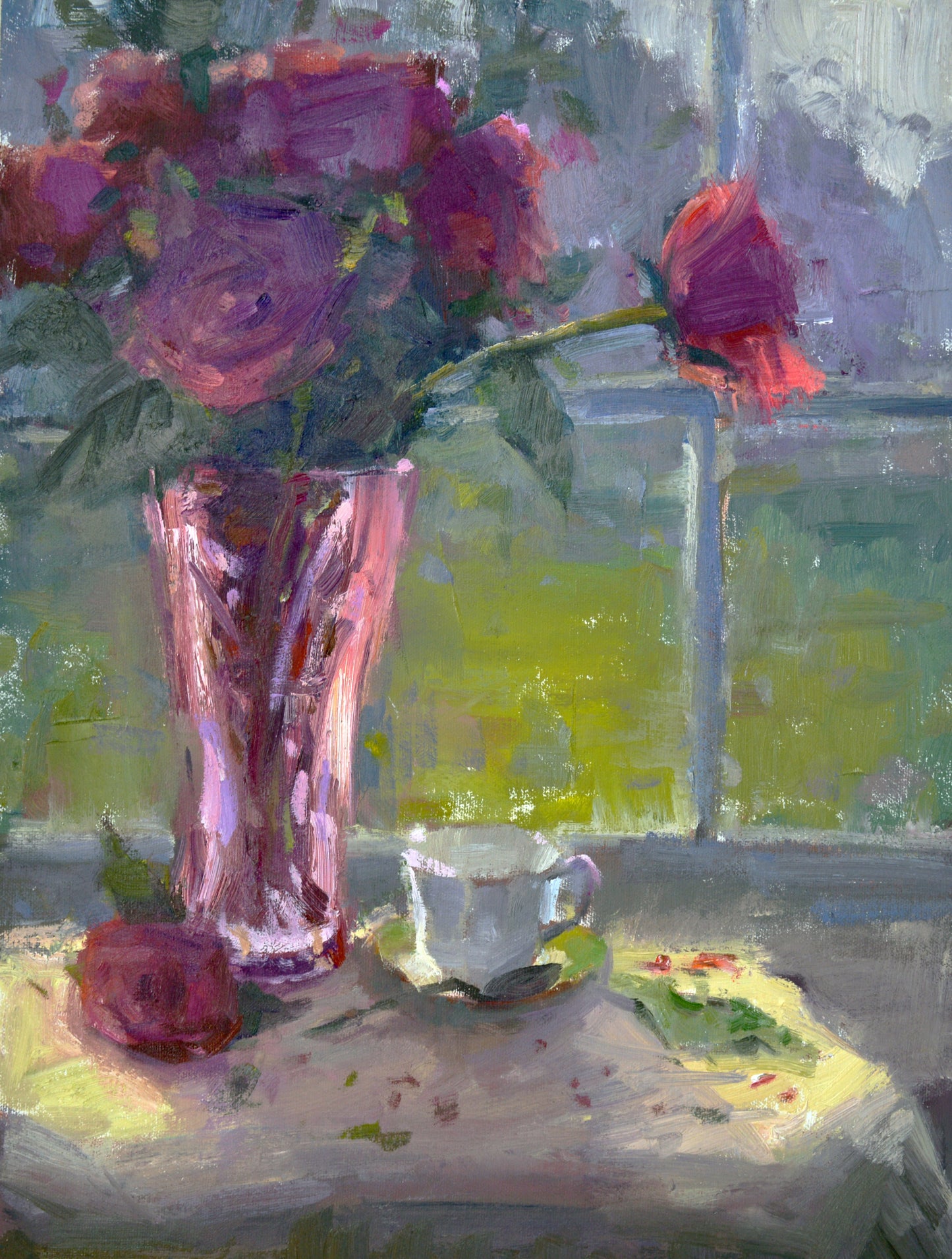 "Winter Roses" 16x12 inch original oil painting by Artist Kristina Sellers